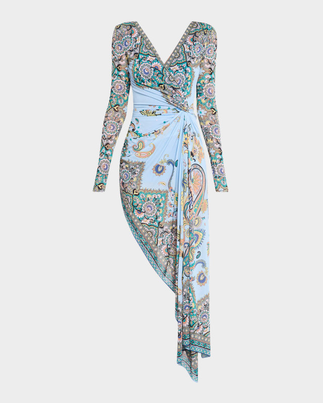 Lucky Charm Jersey Long-Sleeve Twisted Asymmetric Dress